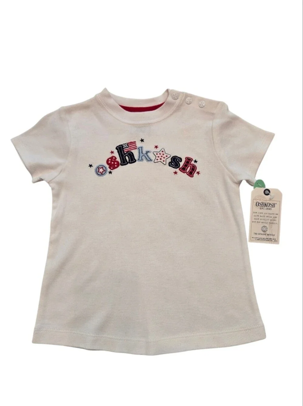 Vintage Y2k OshKosh B'gosh White Short Sleeve Tee with Patriotic Logo NWT